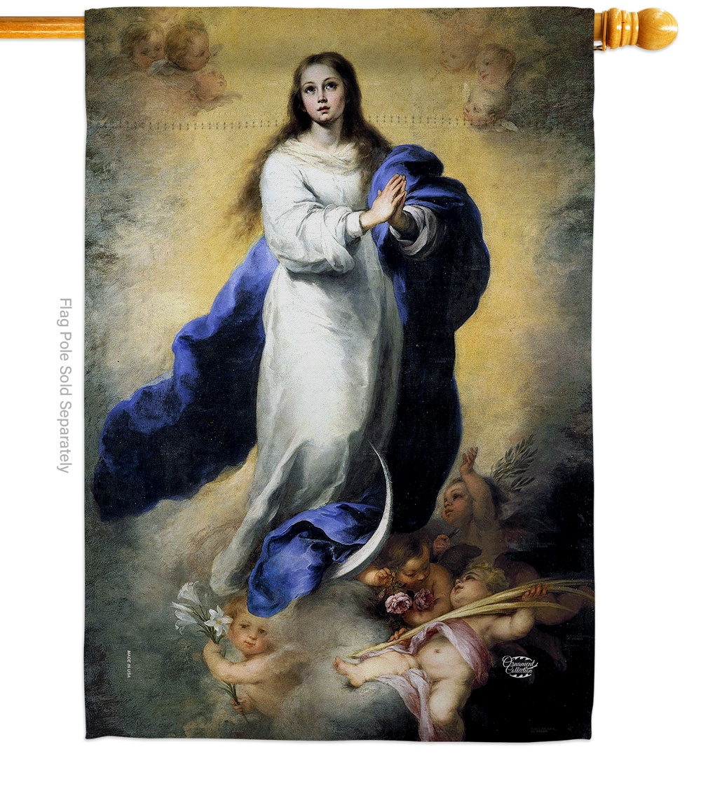 28 x 40 in. The Immaculate Conception House Flag with Religious Faith Double-Sided Decorative Vertical Decoration Banner Garden Yard Gift
