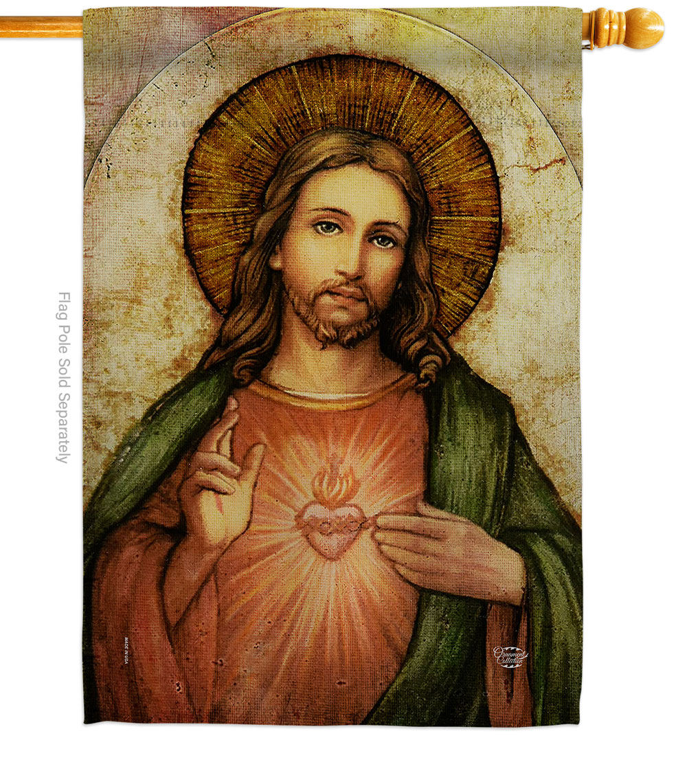 28 x 40 in. Sacred Heart of Jesus House Flag with Religious Faith Double-Sided Decorative Vertical Decoration Banner Garden Yard Gift