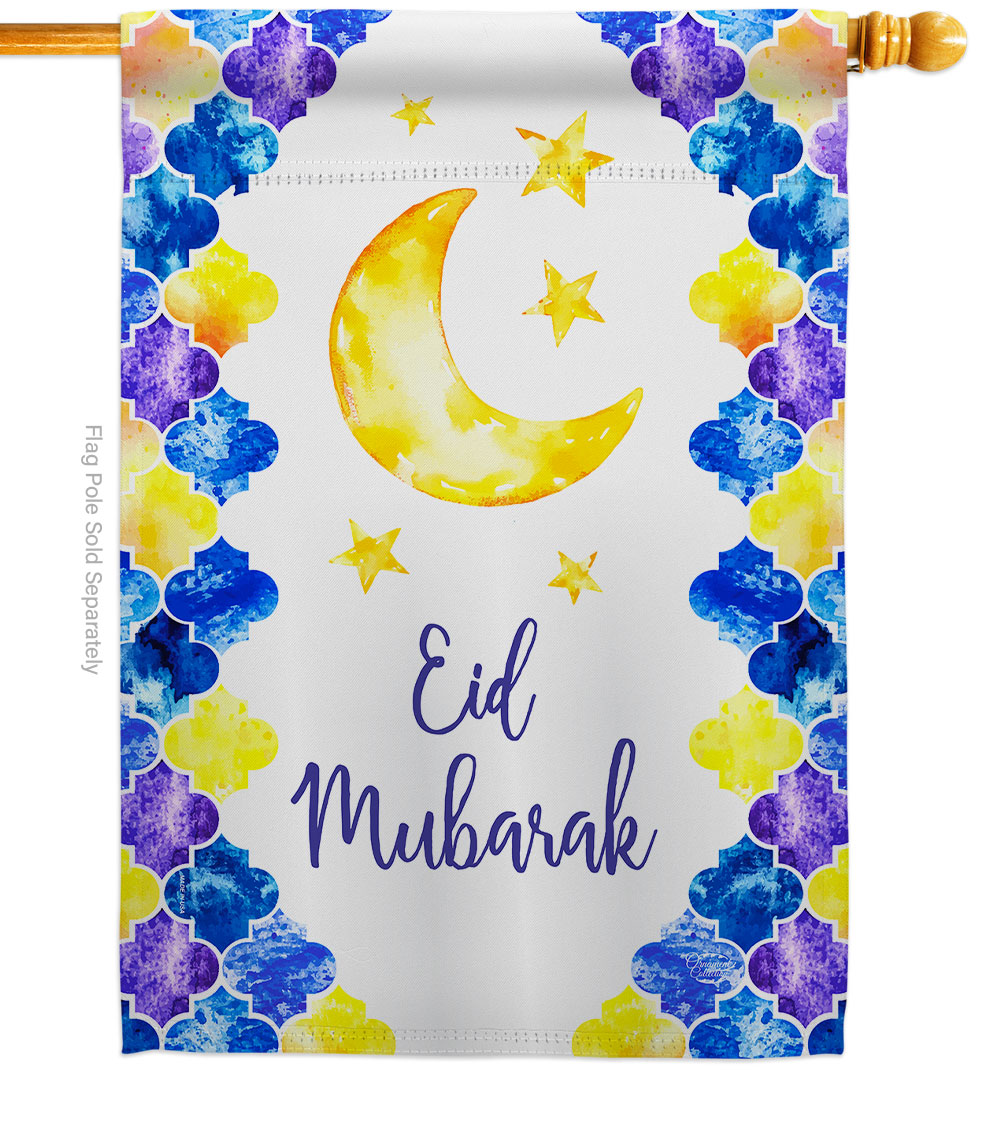 28 x 40 in. Eid Mubarak House Flag with Religious Faith Double-Sided Decorative Vertical Decoration Banner Garden Yard Gift