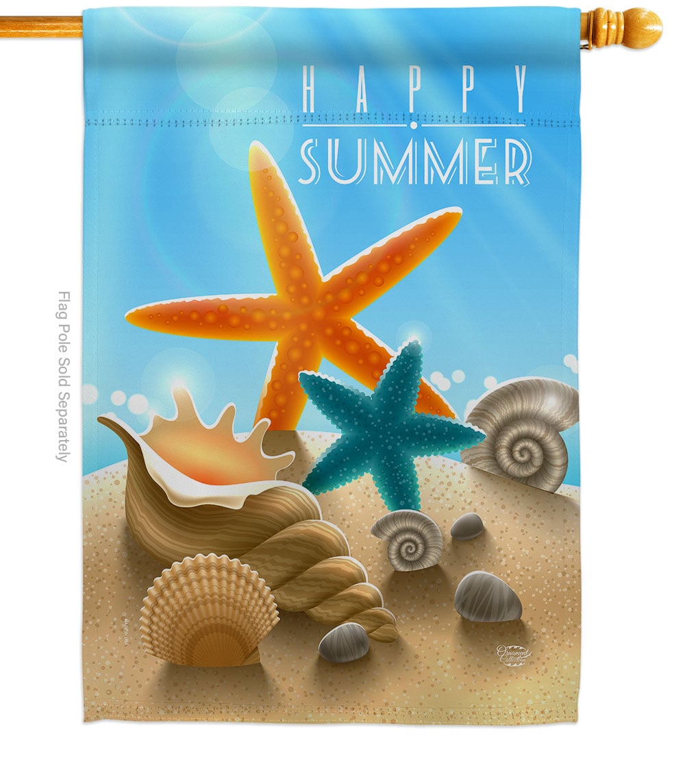 28 x 40 in. Summer Shells House Flag with Coastal Nautical Double-Sided Decorative Vertical Decoration Banner Garden Yard Gift