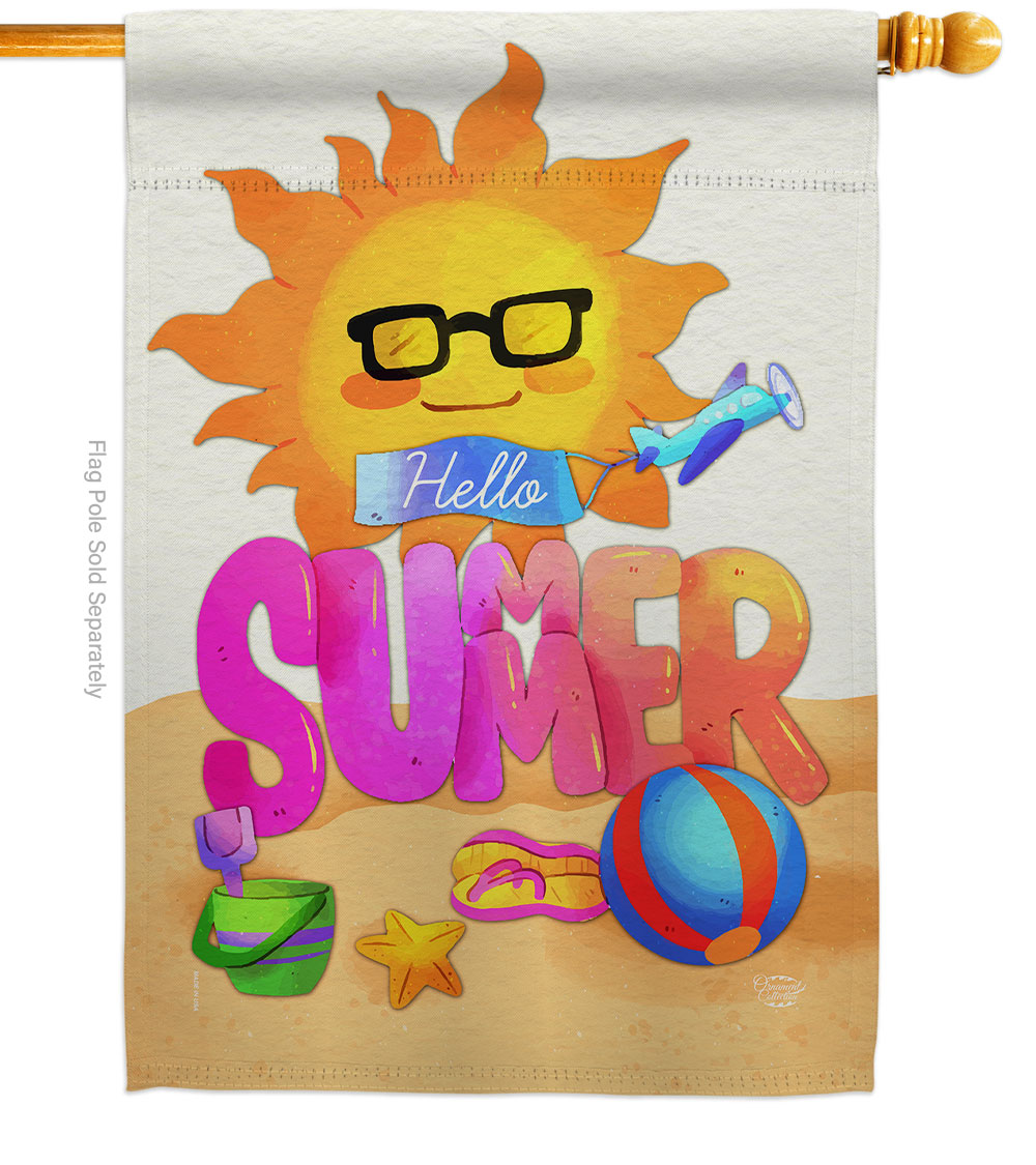 28 x 40 in. Hello Summer House Flag with Fun In The Sun Double-Sided Decorative Vertical Decoration Banner Garden Yard Gift