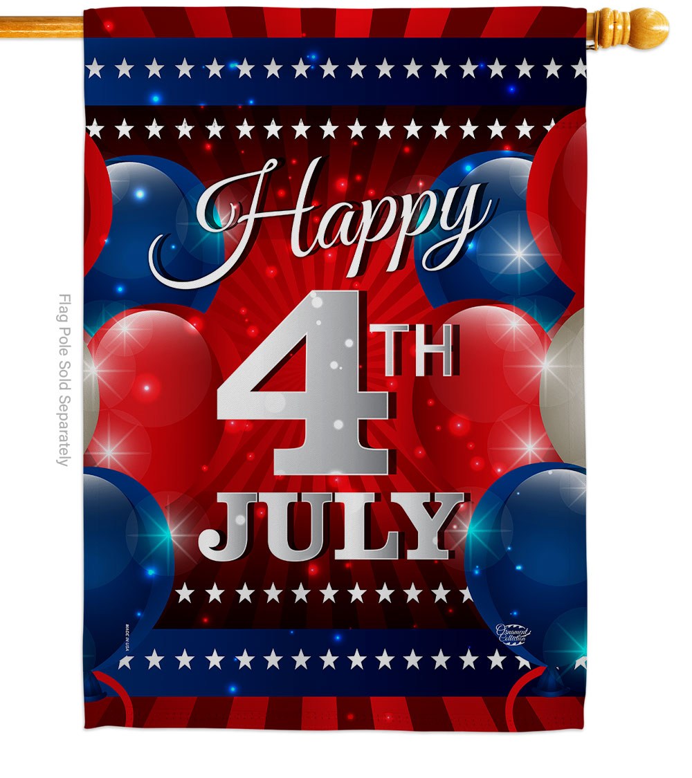 28 x 40 in. 4th July Balloon House Flag with Patriotic Fourth of Double-Sided Decorative Vertical Decoration Banner Garden Yard Gift