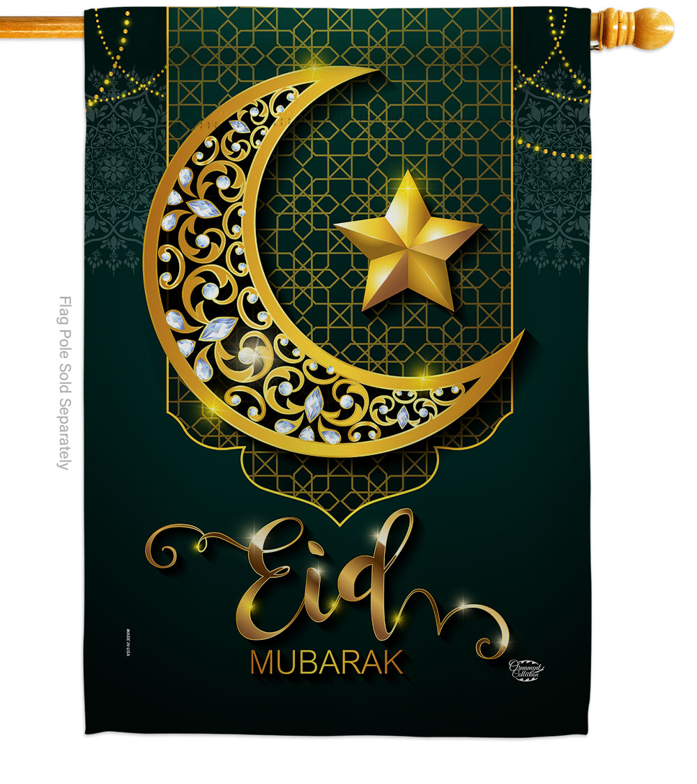 28 x 40 in. Bright Eid Mubarak House Flag with Religious Faith Double-Sided Decorative Vertical Decoration Banner Garden Yard Gift