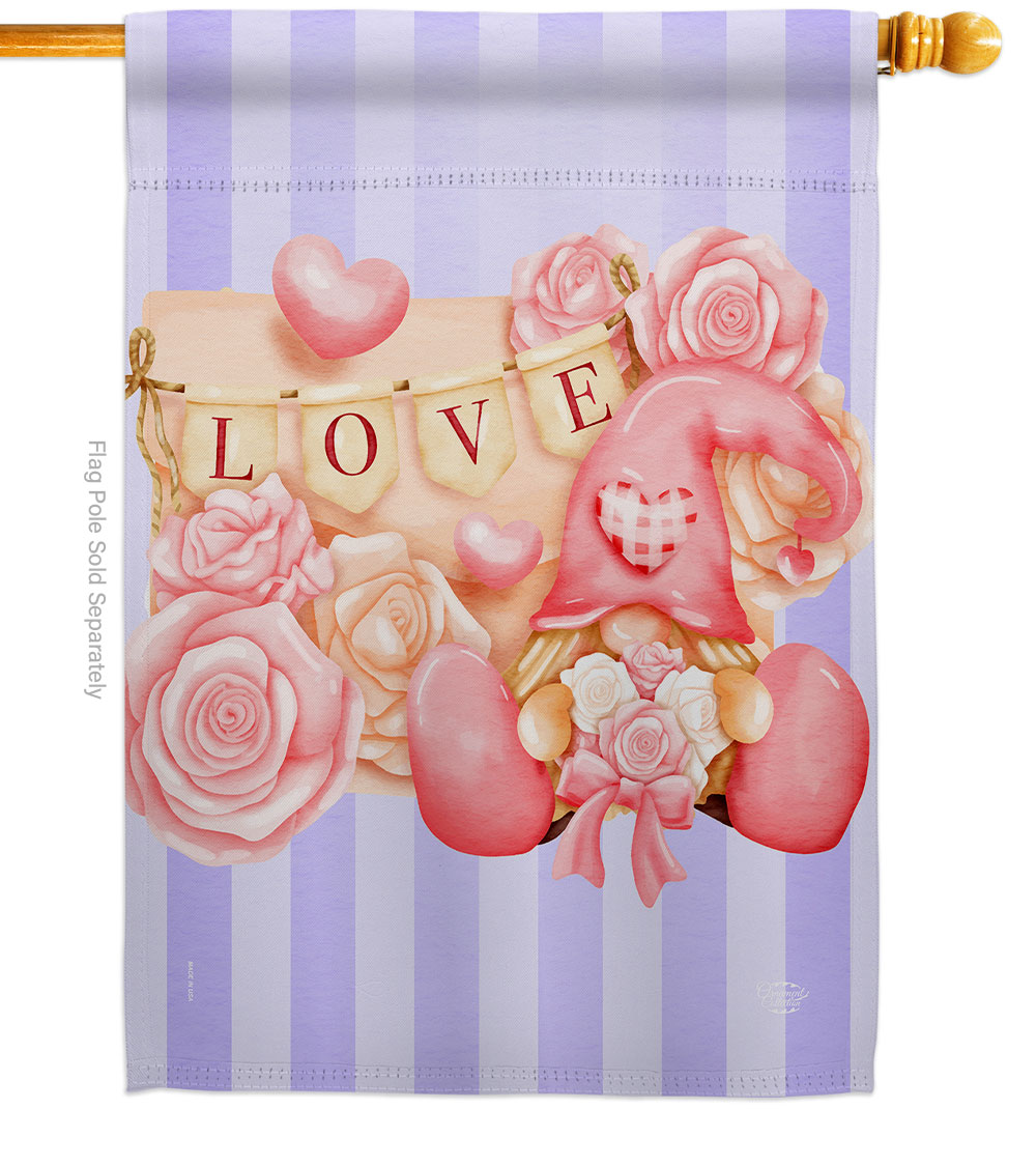 28 x 40 in. Love Gnome House Flag with Spring Valentines Double-Sided Decorative Vertical Decoration Banner Garden Yard Gift