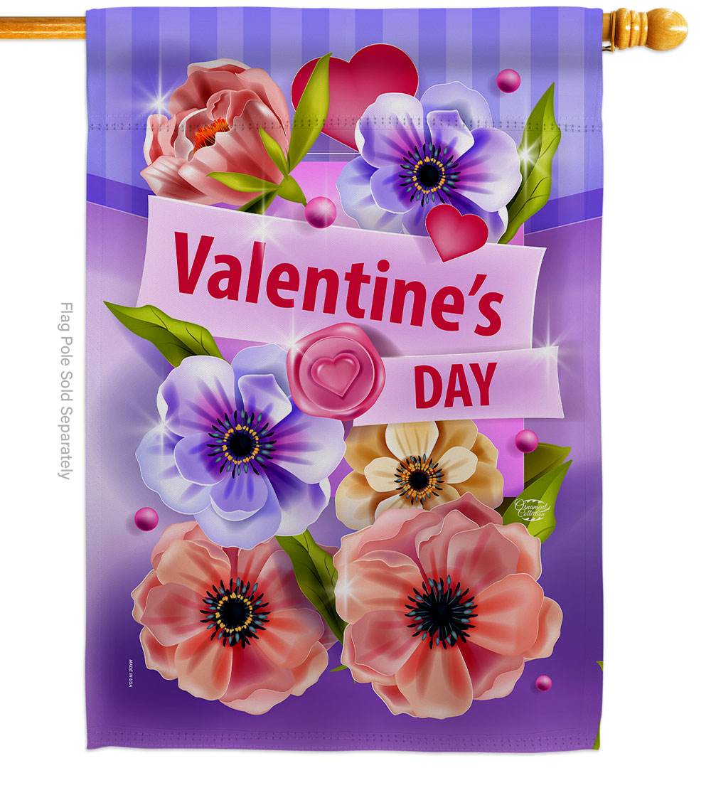 28 x 40 in. Valentines Floral House Flag with Spring Double-Sided Decorative Vertical Decoration Banner Garden Yard Gift