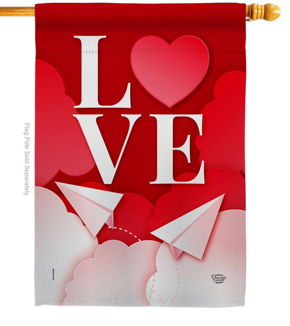 28 x 40 in. Paper Love Plane House Flag with Spring Valentines Double-Sided Decorative Vertical Decoration Banner Garden Yard Gift