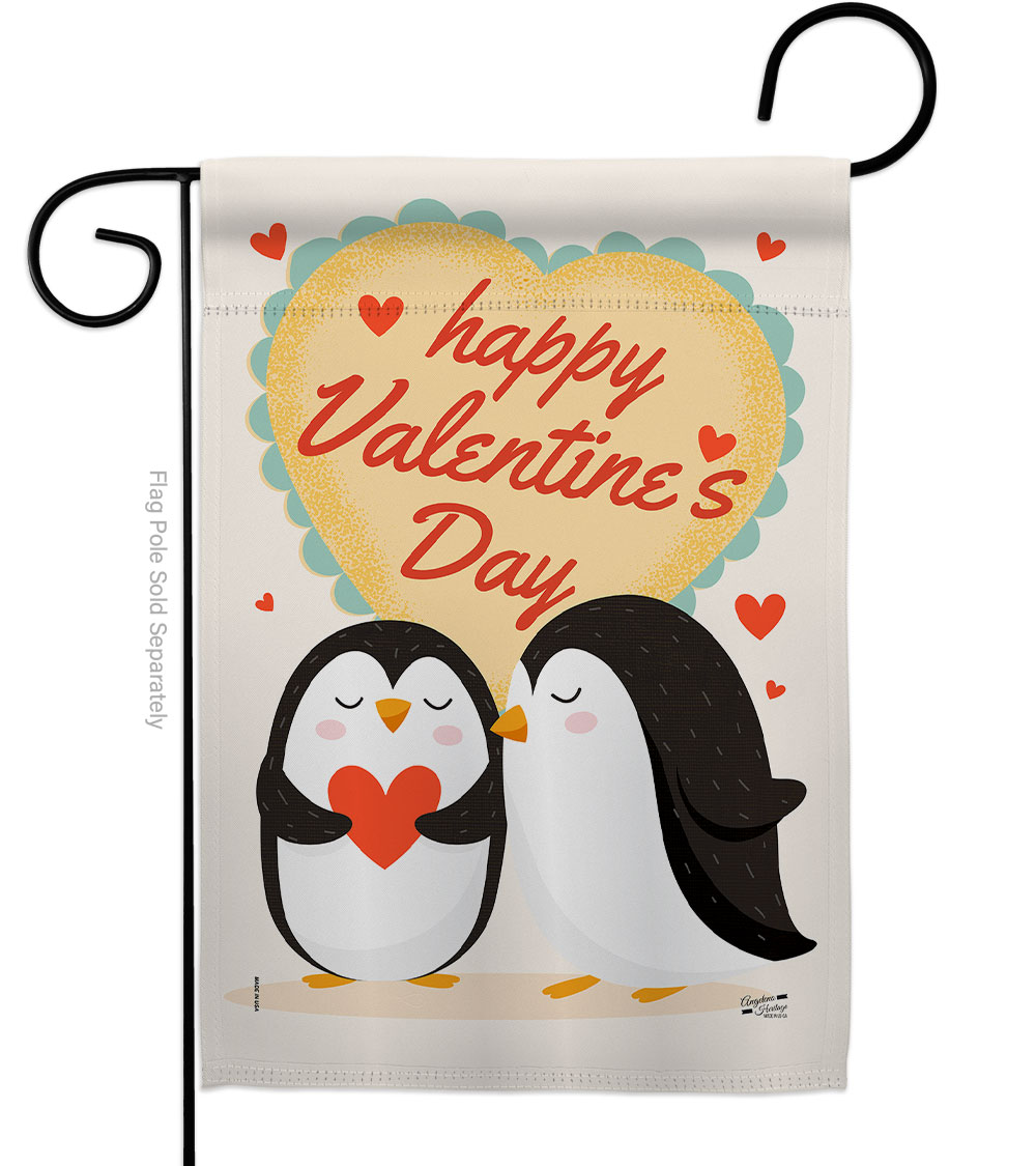 13 x 18.5 in. Penguins Love Garden Flag with Spring Valentines Double-Sided Decorative Vertical House Decoration Banner Yard Gift
