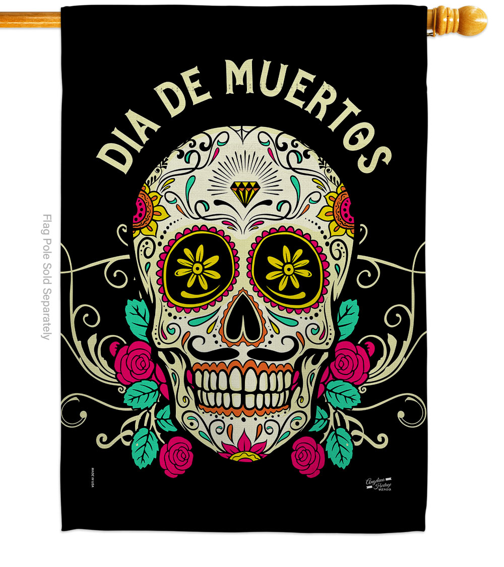 H137382-BO 28 x 40 in. Dia De Muertos House Flag with Fall Day of Dead Double-Sided Decorative Vertical Decoration Banner Garden Yard Gift