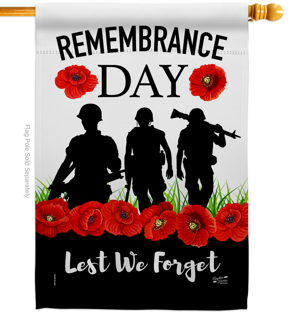 28 x 40 in. Lest We Forget House Flag with Armed Forces Veterans Day Double-Sided Decorative Vertical Decoration Banner Garden Yard Gift