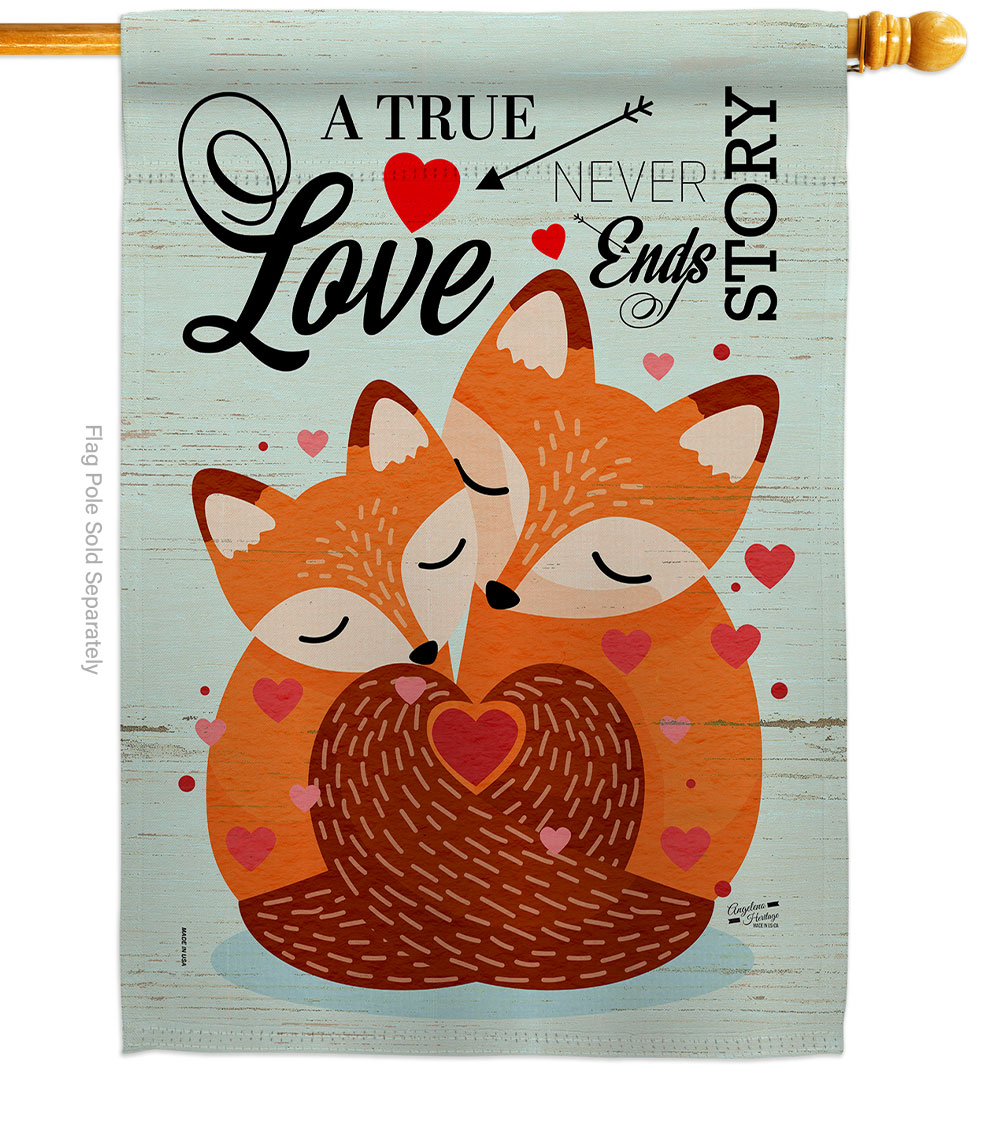 28 x 40 in. Foxes Love House Flag with Spring Valentines Double-Sided Decorative Vertical Decoration Banner Garden Yard Gift