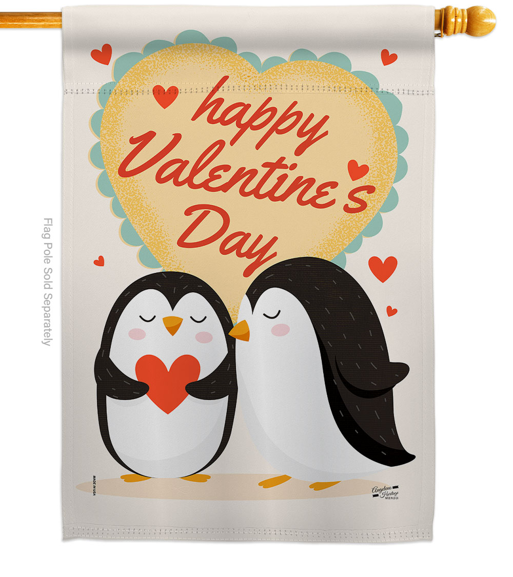 H137396-BO 28 x 40 in. Penguins Love House Flag with Spring Valentines Double-Sided Decorative Vertical Decoration Banner Garden Yard Gift