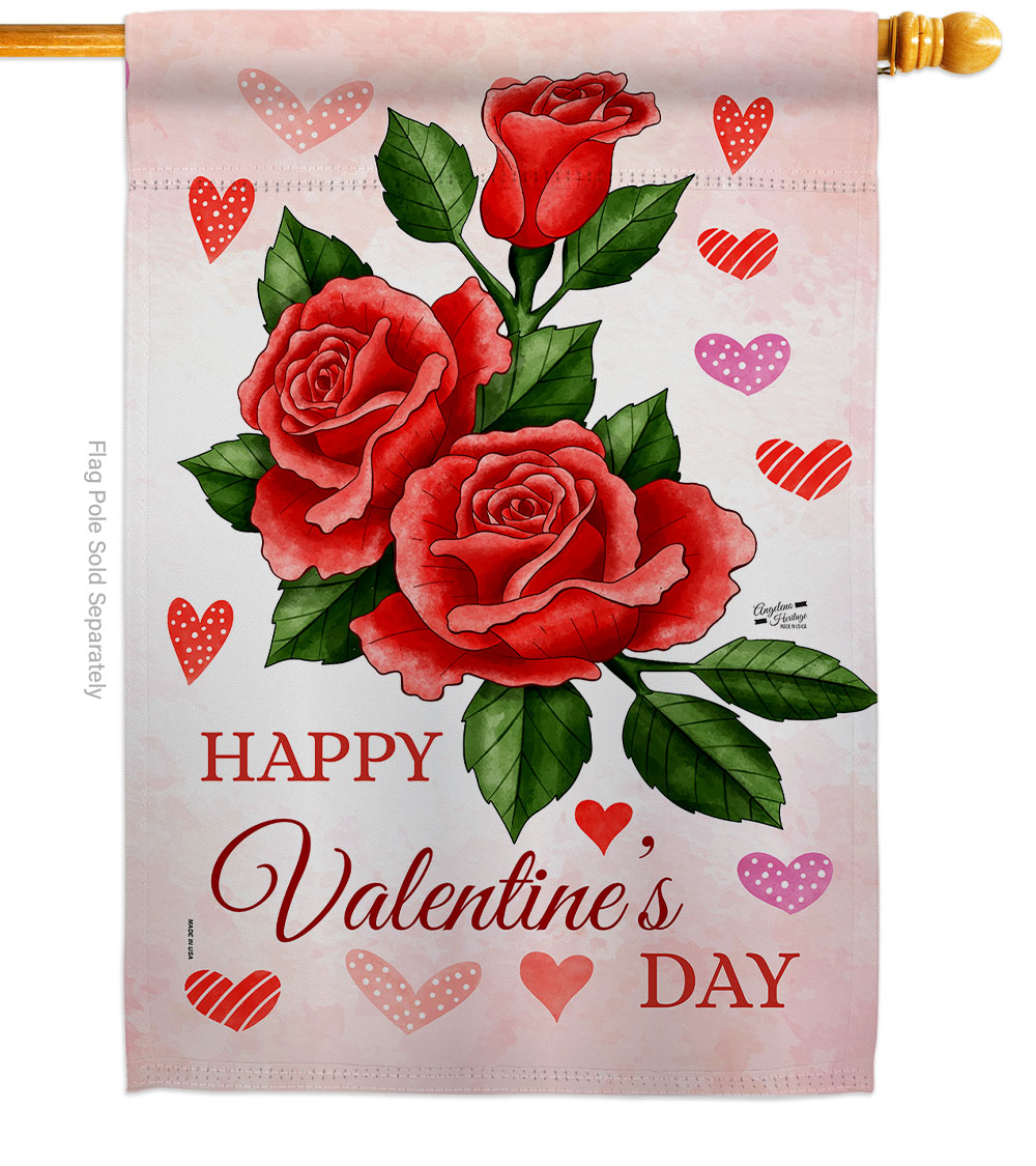 28 x 40 in. Valentines Rose House Flag with Spring Double-Sided Decorative Vertical Decoration Banner Garden Yard Gift