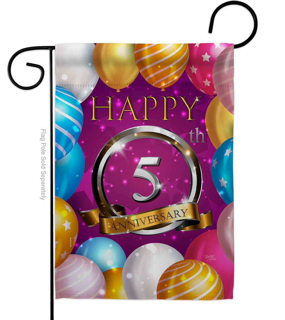 G165184-BO 13 x 18.5 in. Happy 5th Anniversary Garden Flag with Celebration Double-Sided Decorative Vertical House Decoration Banner Yard Gift