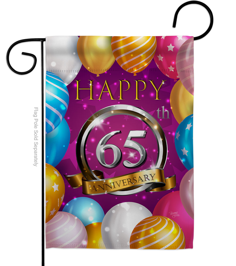 G165196-BO 13 x 18.5 in. Happy 65th Anniversary Garden Flag with Celebration Double-Sided Decorative Vertical House Decoration Banner Yard Gift