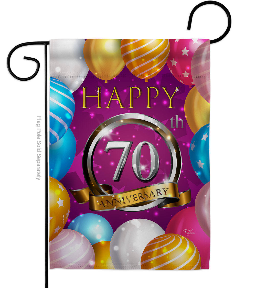 G165197-BO 13 x 18.5 in. Happy 70th Anniversary Garden Flag with Celebration Double-Sided Decorative Vertical House Decoration Banner Yard Gift