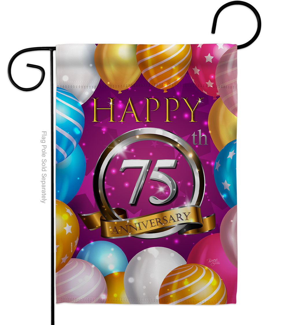 G165198-BO 13 x 18.5 in. Happy 75th Anniversary Garden Flag with Celebration Double-Sided Decorative Vertical House Decoration Banner Yard Gift