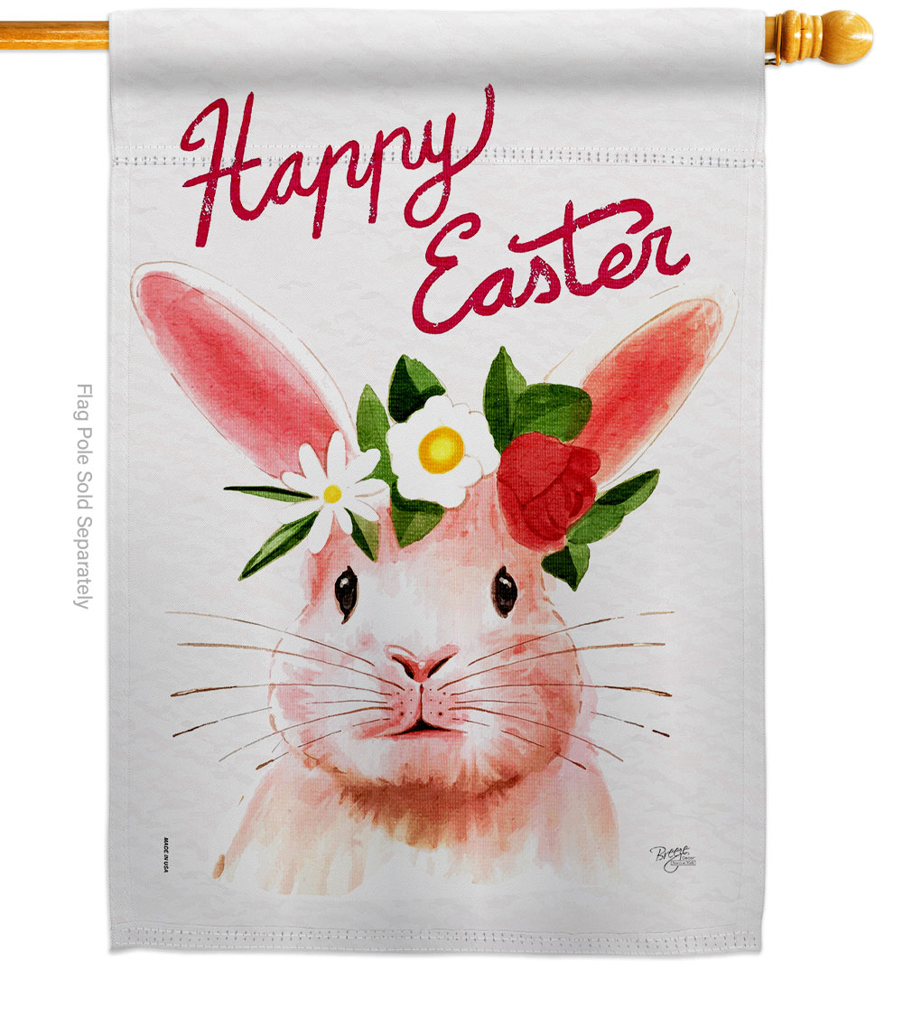 28 x 40 in. Sweet Easter Bunny House Flag with Spring Double-Sided Decorative Vertical Decoration Banner Garden Yard Gift