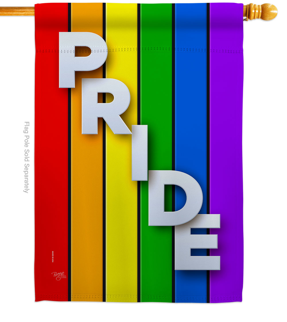 H115177-BO 28 x 40 in. Rainbow Pride House Flag with Support Double-Sided Decorative Vertical Decoration Banner Garden Yard Gift