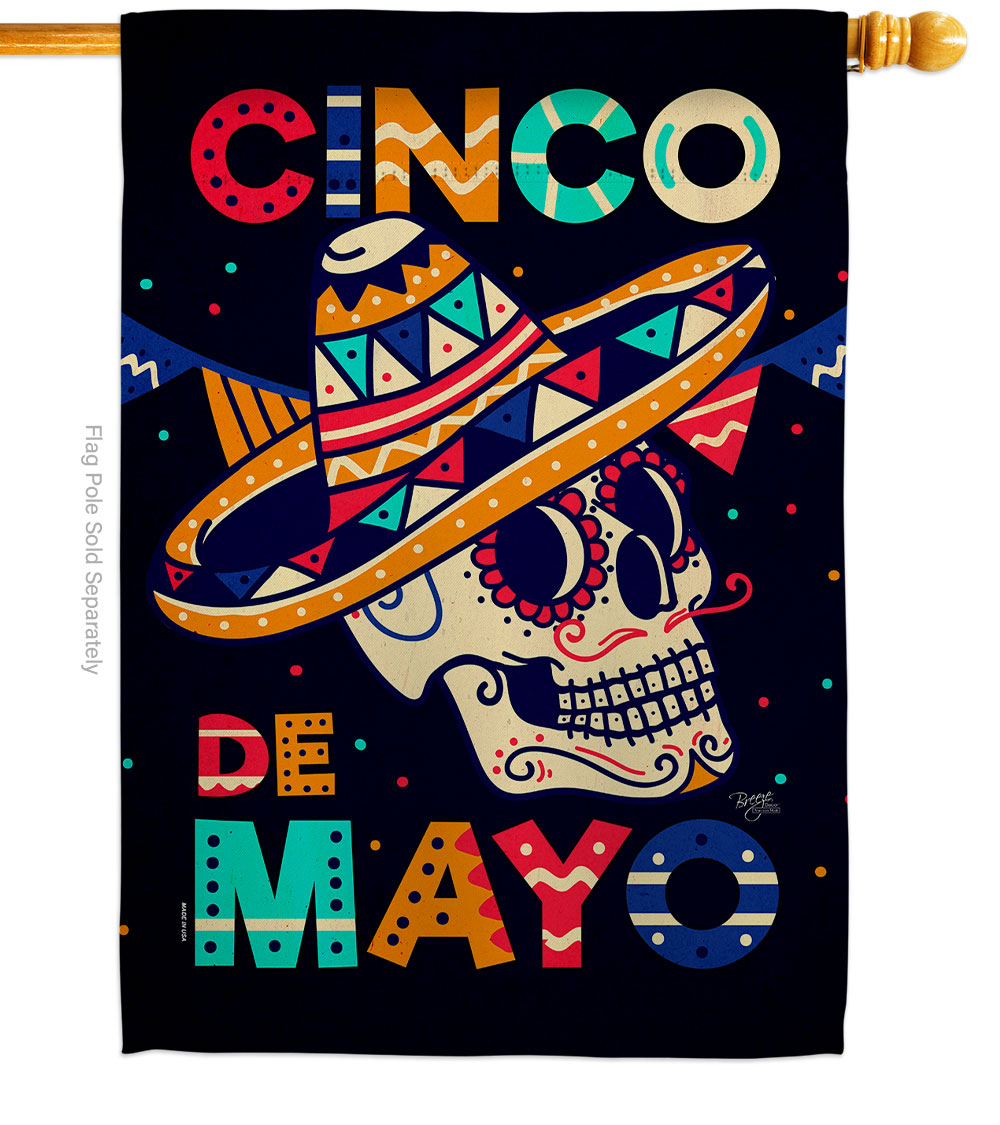 28 x 40 in. Skull Cinco De Mayo House Flag with Summer Double-Sided Decorative Vertical Decoration Banner Garden Yard Gift