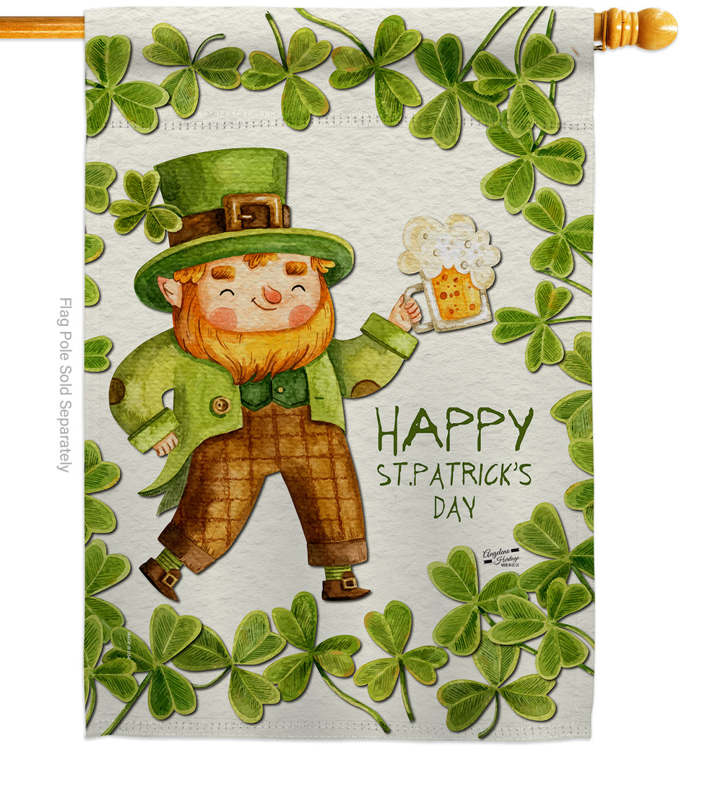 28 x 40 in. Happy Leprechaun House Flag with Spring St. Patrick Double-Sided Decorative Vertical Flags Decoration Banner Garden Yard Gift