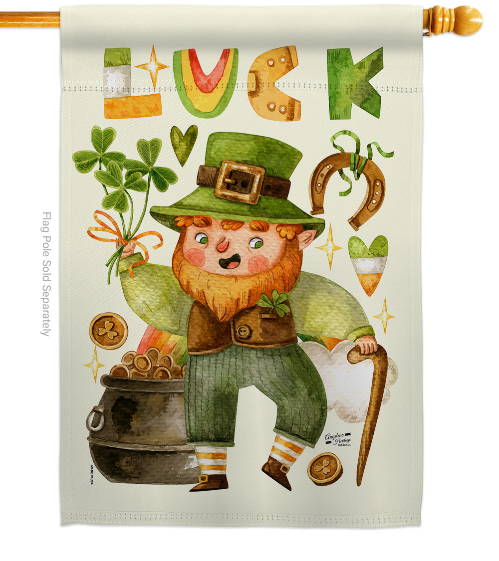 28 x 40 in. Leprechaun Luck House Flag with Spring St. Patrick Double-Sided Decorative Vertical Flags Decoration Banner Garden Yard Gift