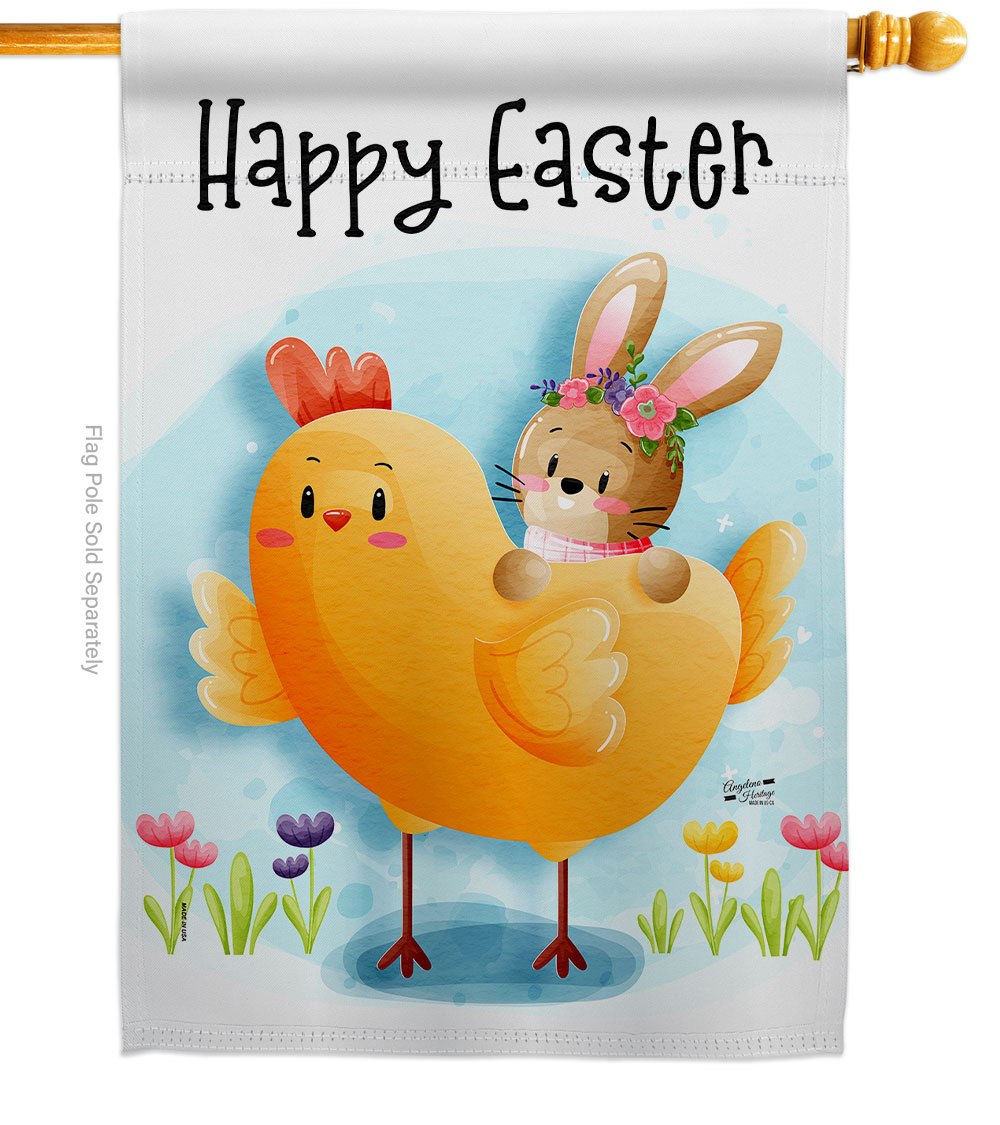 28 x 40 in. Chick with Bunny House Flag with Spring Easter Double-Sided Decorative Vertical Flags Decoration Banner Garden Yard Gift