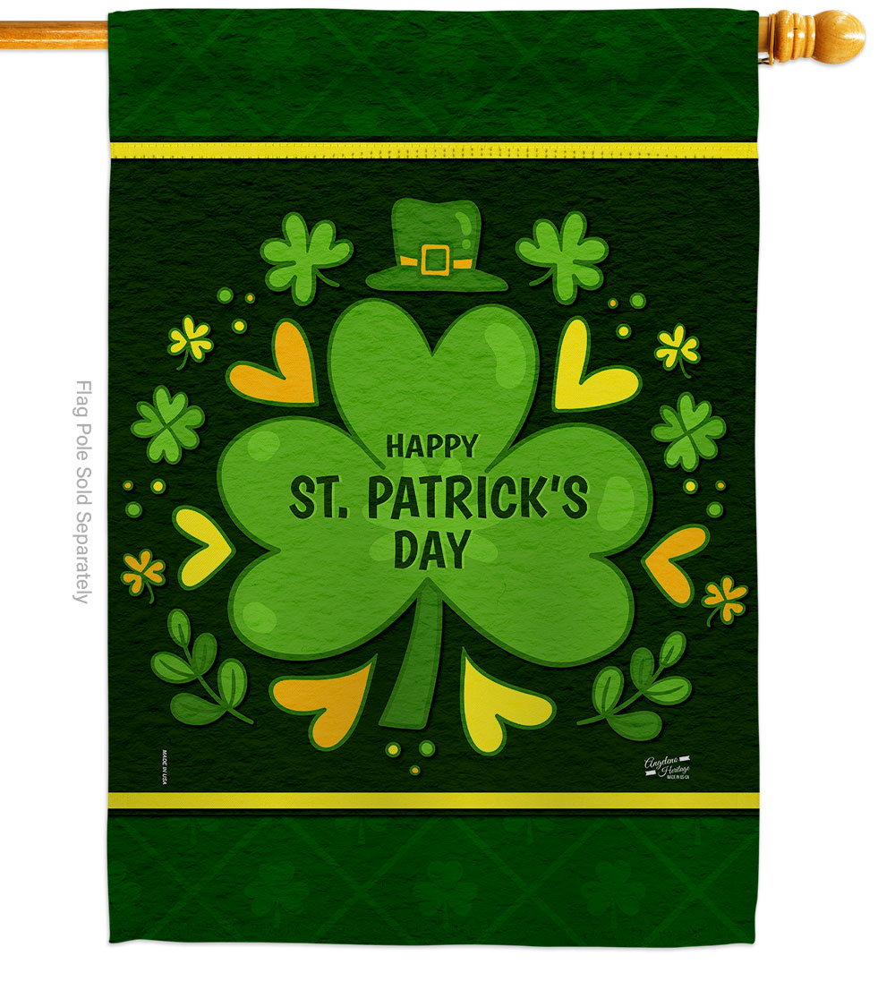 28 x 40 in. St. Pats Clover House Flag with Spring Patrick Double-Sided Decorative Vertical Flags Decoration Banner Garden Yard Gift