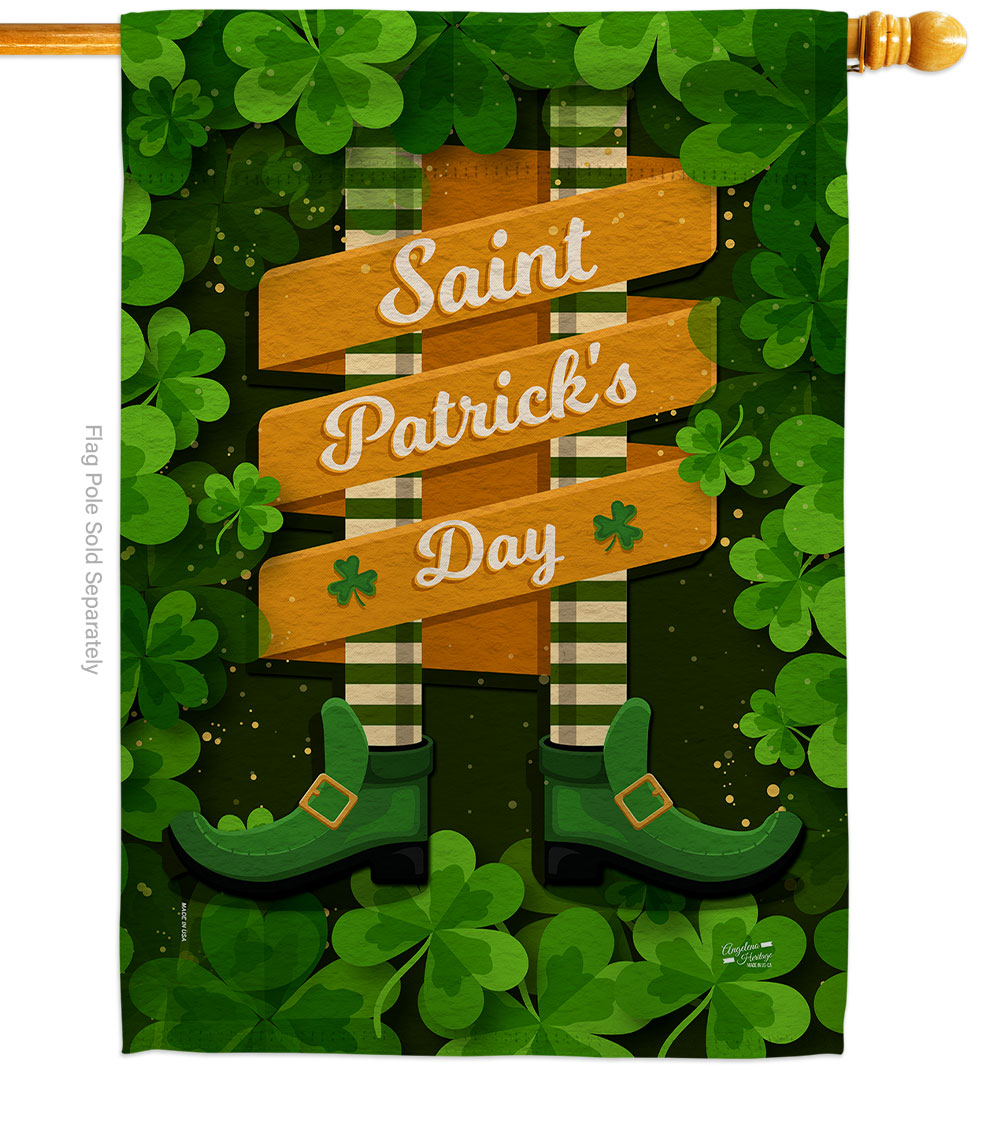 28 x 40 in. Leprechaun Legs House Flag with Spring St. Patrick Double-Sided Decorative Vertical Flags Decoration Banner Garden Yard Gift