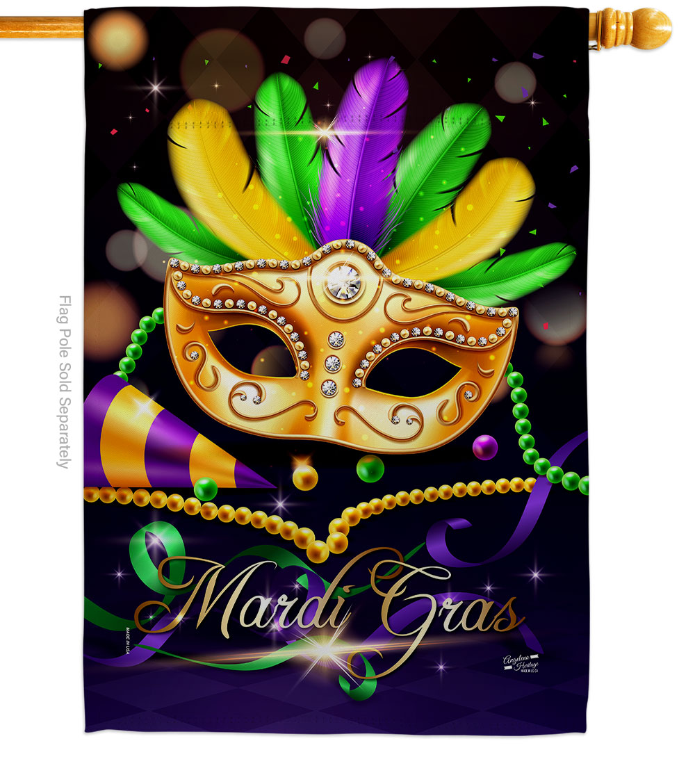 28 x 40 in. Mardi Gras Party House Flag with Spring Double-Sided Decorative Vertical Flags Decoration Banner Garden Yard Gift
