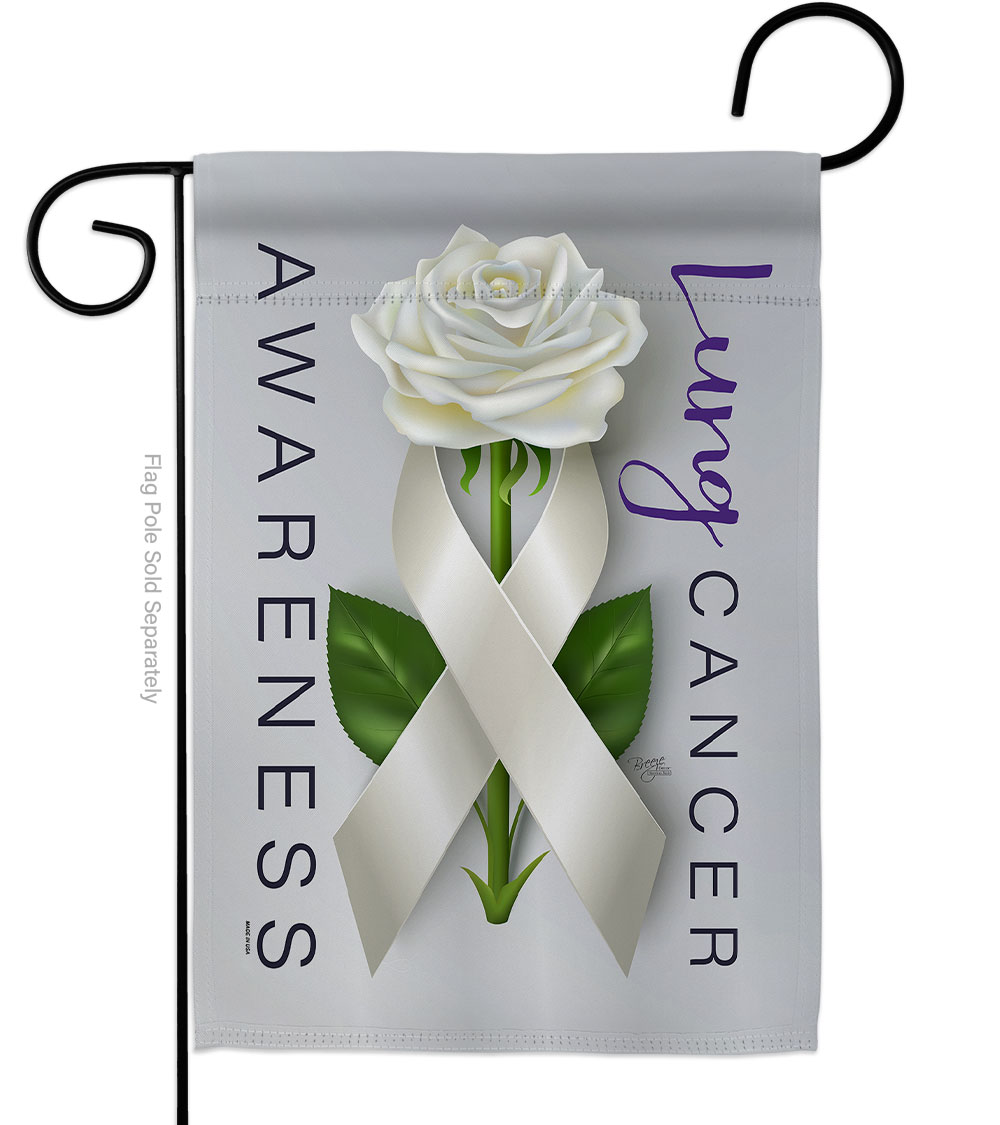 13 x 18.5 in. Lung Cancer Awareness Garden Flag with Support Double-Sided Decorative Vertical Flags House Decoration Banner Yard Gift