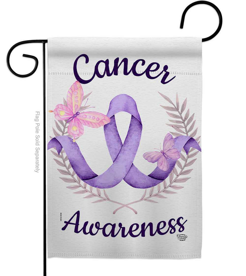 13 x 18.5 in. Cancer Awareness Garden Flag with Support Double-Sided Decorative Vertical Flags House Decoration Banner Yard Gift