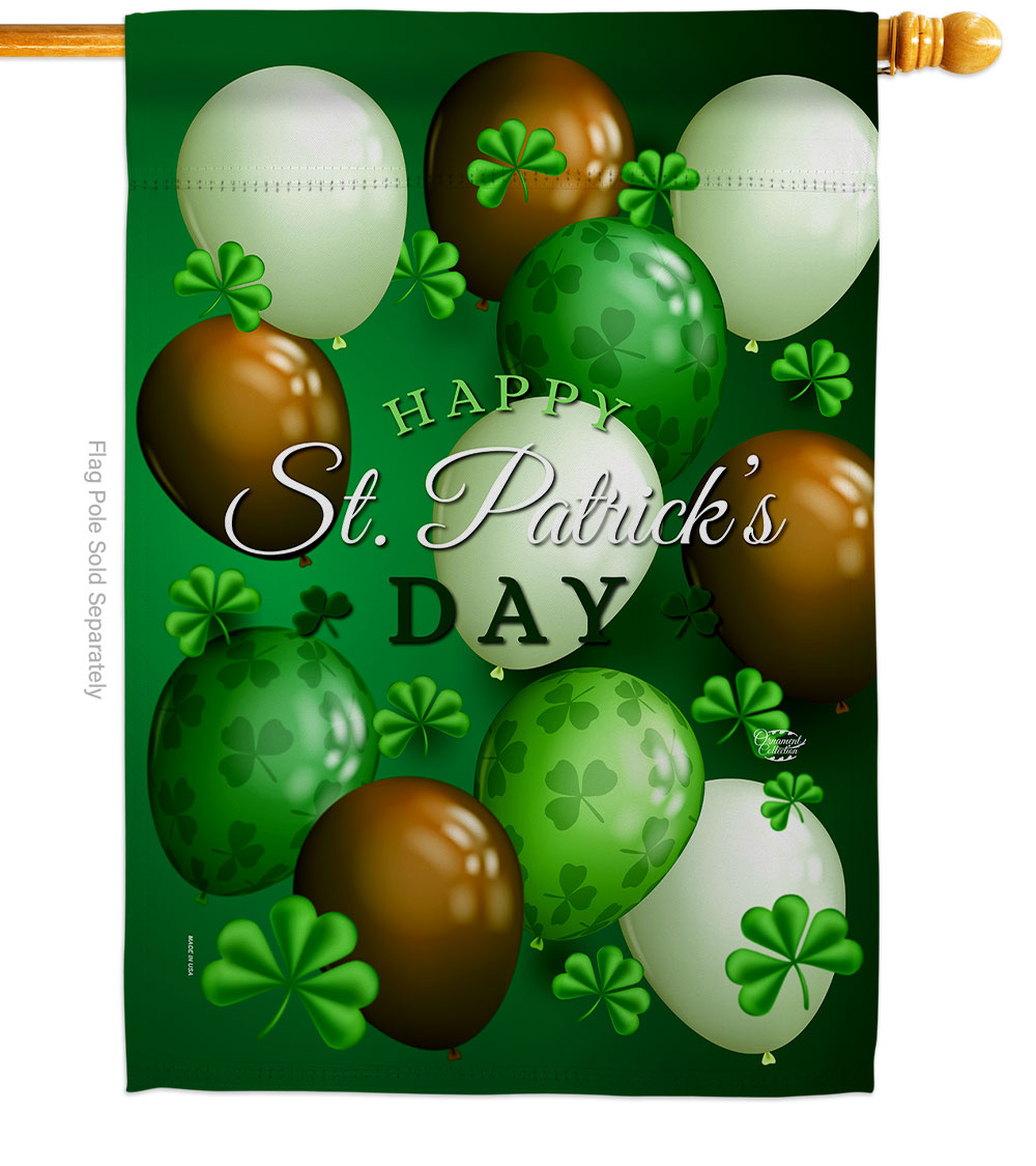 28 x 40 in. St. Pats Balloons House Flag with Spring St. Patrick Double-Sided Decorative Vertical Flags Decoration Banner Garden Yard Gift