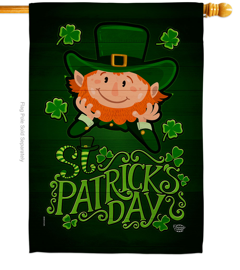 28 x 40 in. Lucky Leprechaun House Flag with Spring St. Patrick Double-Sided Decorative Vertical Flags Decoration Banner Garden Yard Gift
