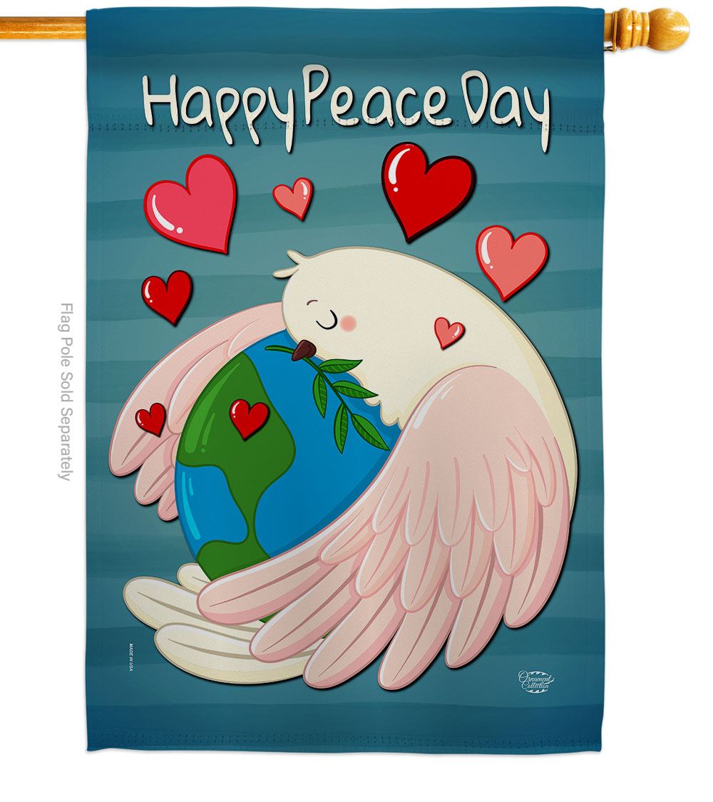 28 x 40 in. Happy Peace Day House Flag with Expression Inspirational Double-Sided Decorative Vertical Flags Decoration Banner Garden Yard Gift