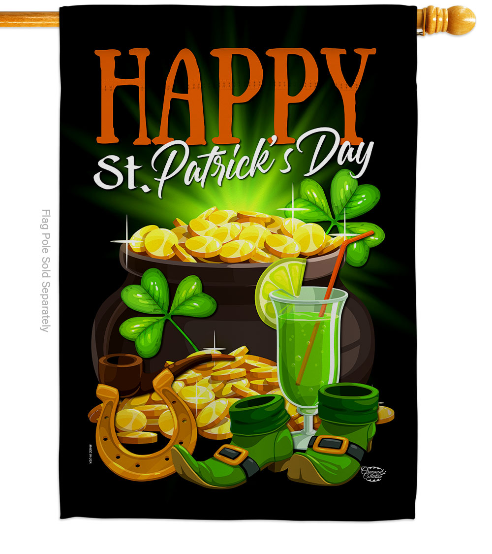 28 x 40 in. Happy Saint Patrick Day House Flag with Spring St. Double-Sided Decorative Vertical Flags Decoration Banner Garden Yard Gift
