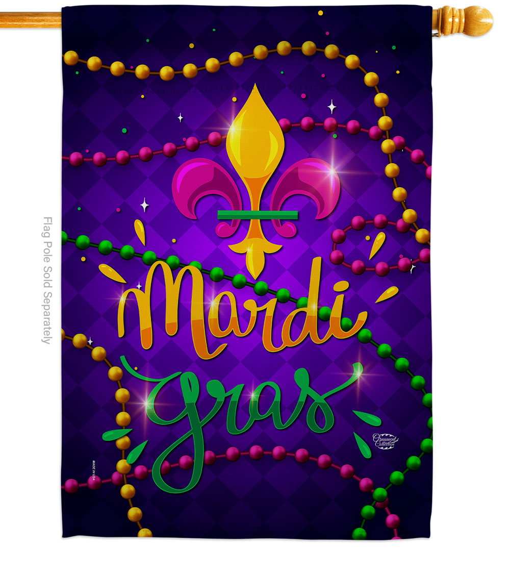 28 x 40 in. Mardi Gras Beads House Flag with Spring Double-Sided Decorative Vertical Flags Decoration Banner Garden Yard Gift
