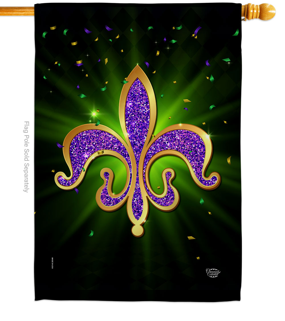 28 x 40 in. Fleur De Lis House Flag with Spring Mardi Gras Double-Sided Decorative Vertical Flags Decoration Banner Garden Yard Gift