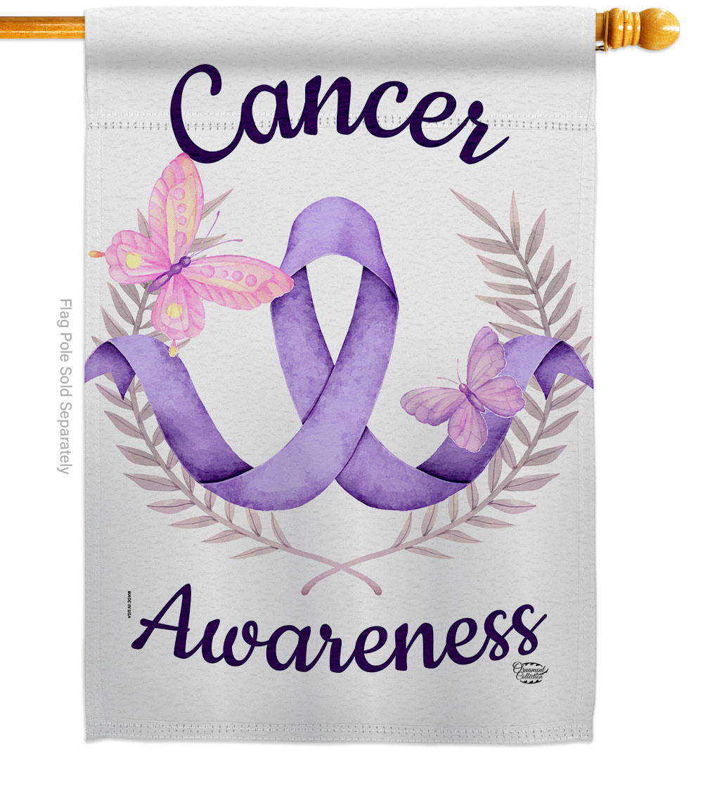 28 x 40 in. Cancer Awareness House Flag with Support Double-Sided Decorative Vertical Flags Decoration Banner Garden Yard Gift