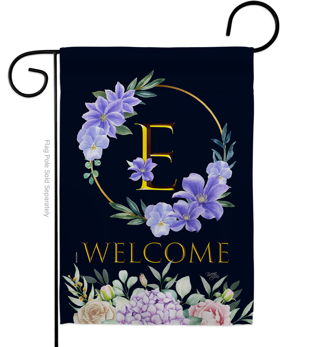 G180239-BO 13 x 18.5 in. Welcome E Initial Garden Flag with Spring Floral Double-Sided Decorative Vertical Flags House Decoration Banner Yard Gift