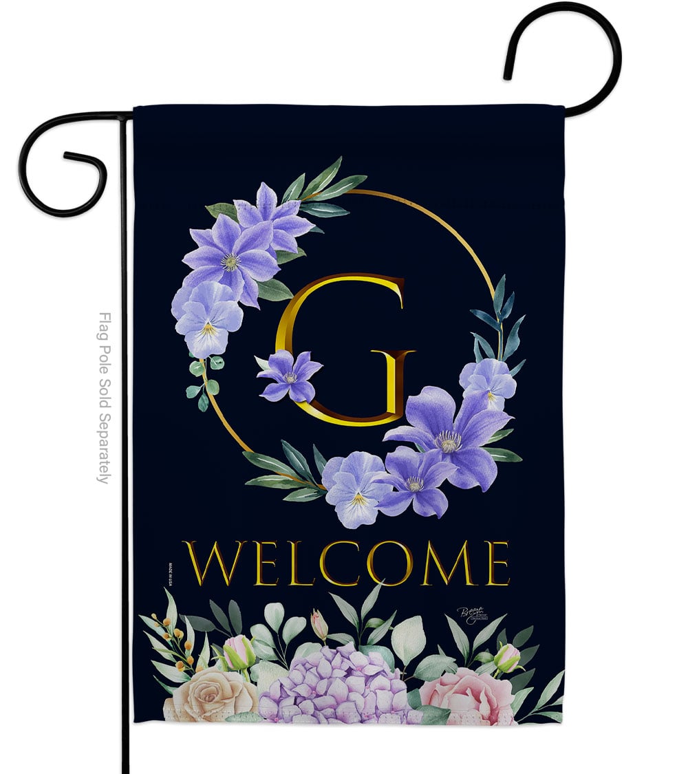 13 x 18.5 in. Welcome G Initial Garden Flag with Spring Floral Double-Sided Decorative Vertical Flags House Decoration Banner Yard Gift