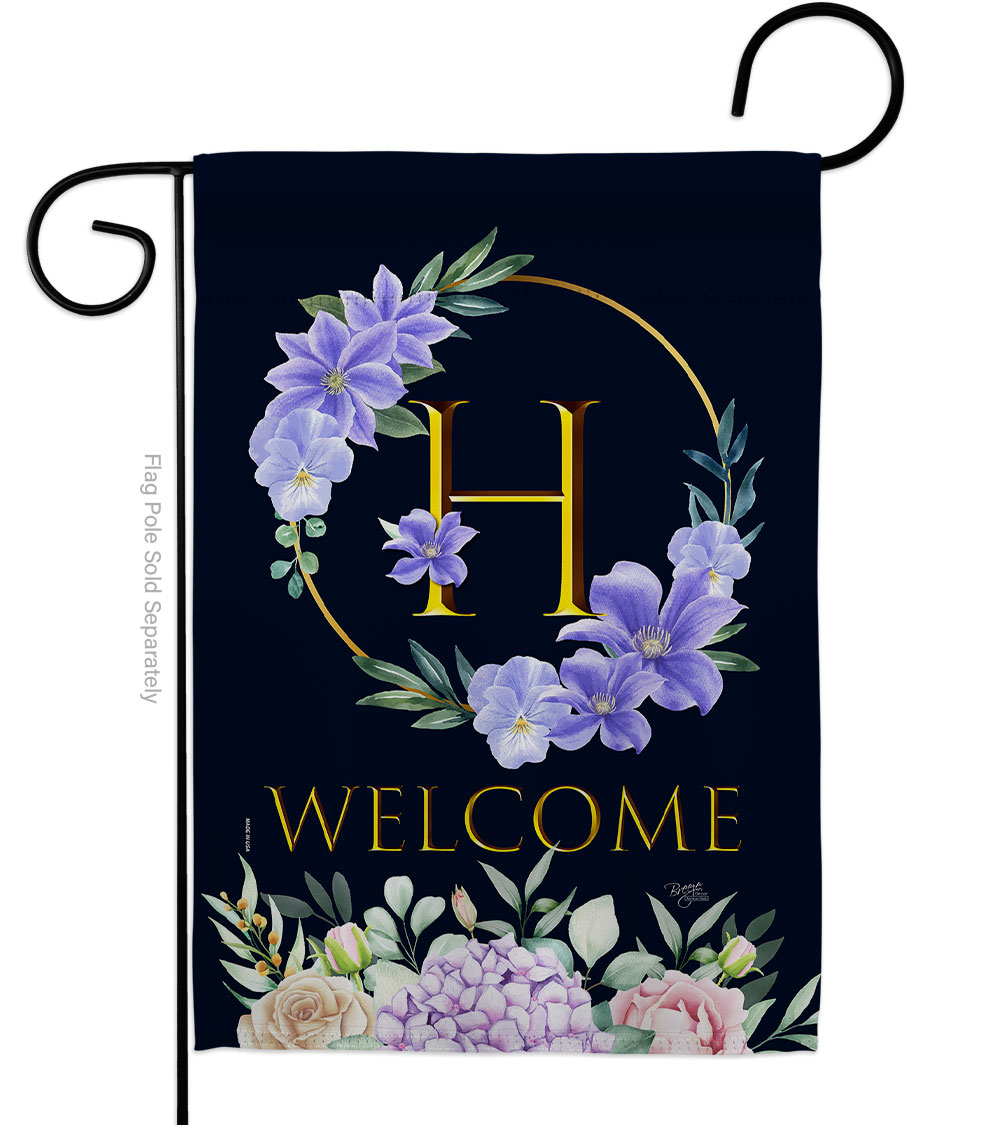 13 x 18.5 in. Welcome H Initial Garden Flag with Spring Floral Double-Sided Decorative Vertical Flags House Decoration Banner Yard Gift
