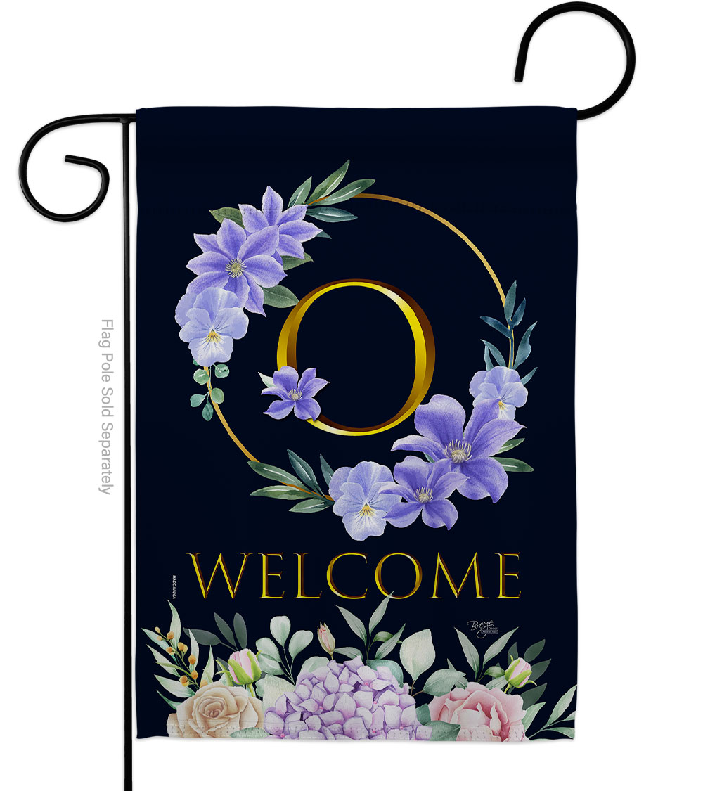 13 x 18.5 in. Welcome O Initial Garden Flag with Spring Floral Double-Sided Decorative Vertical Flags House Decoration Banner Yard Gift