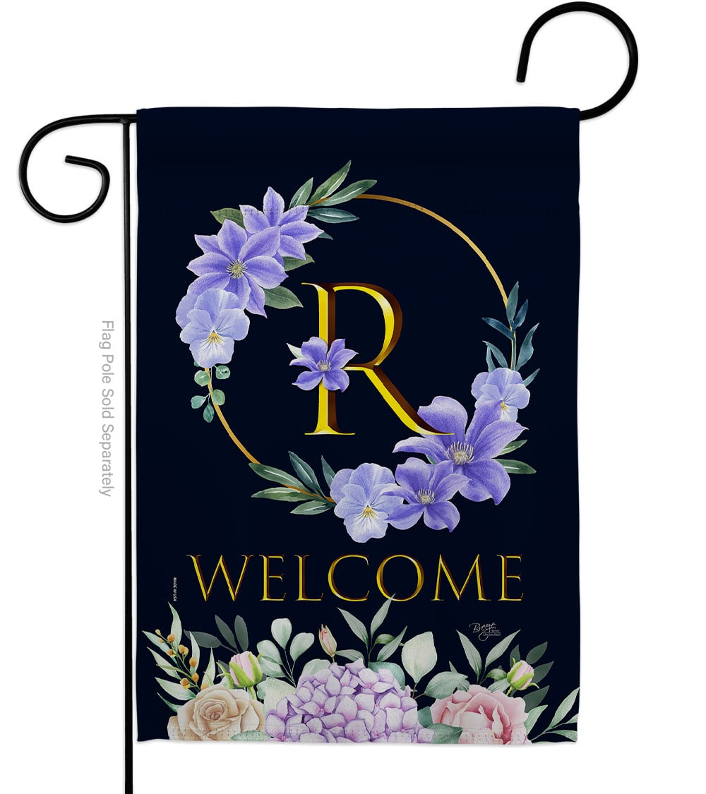 13 x 18.5 in. Welcome R Initial Garden Flag with Spring Floral Double-Sided Decorative Vertical Flags House Decoration Banner Yard Gift