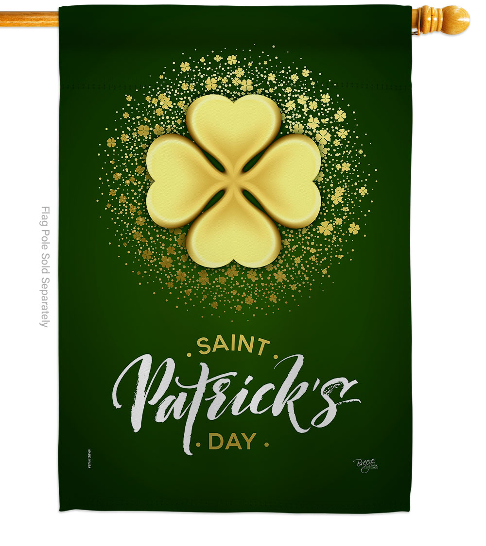 H102061-BO 28 x 40 in. Gold Shamrock House Flag with Spring St. Patrick Double-Sided Decorative Vertical Flags Decoration Banner Garden Yard Gift