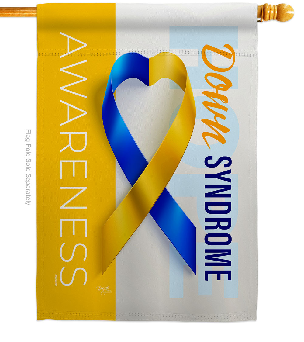 H115210-BO 28 x 40 in. Down Syndrome Awareness House Flag with Support Double-Sided Decorative Vertical Flags Decoration Banner Garden Yard Gift
