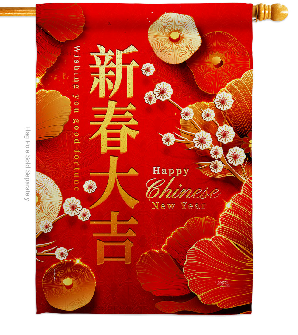 H116026-BO 28 x 40 in. Celebrate Lunar Year House Flag with Spring New Double-Sided Decorative Vertical Flags Decoration Banner Garden Yard Gift