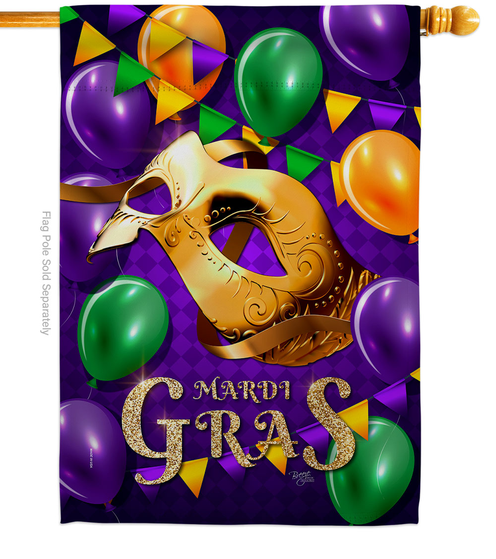 28 x 40 in. Mardi Gras Balloons House Flag with Spring Double-Sided Decorative Vertical Flags Decoration Banner Garden Yard Gift