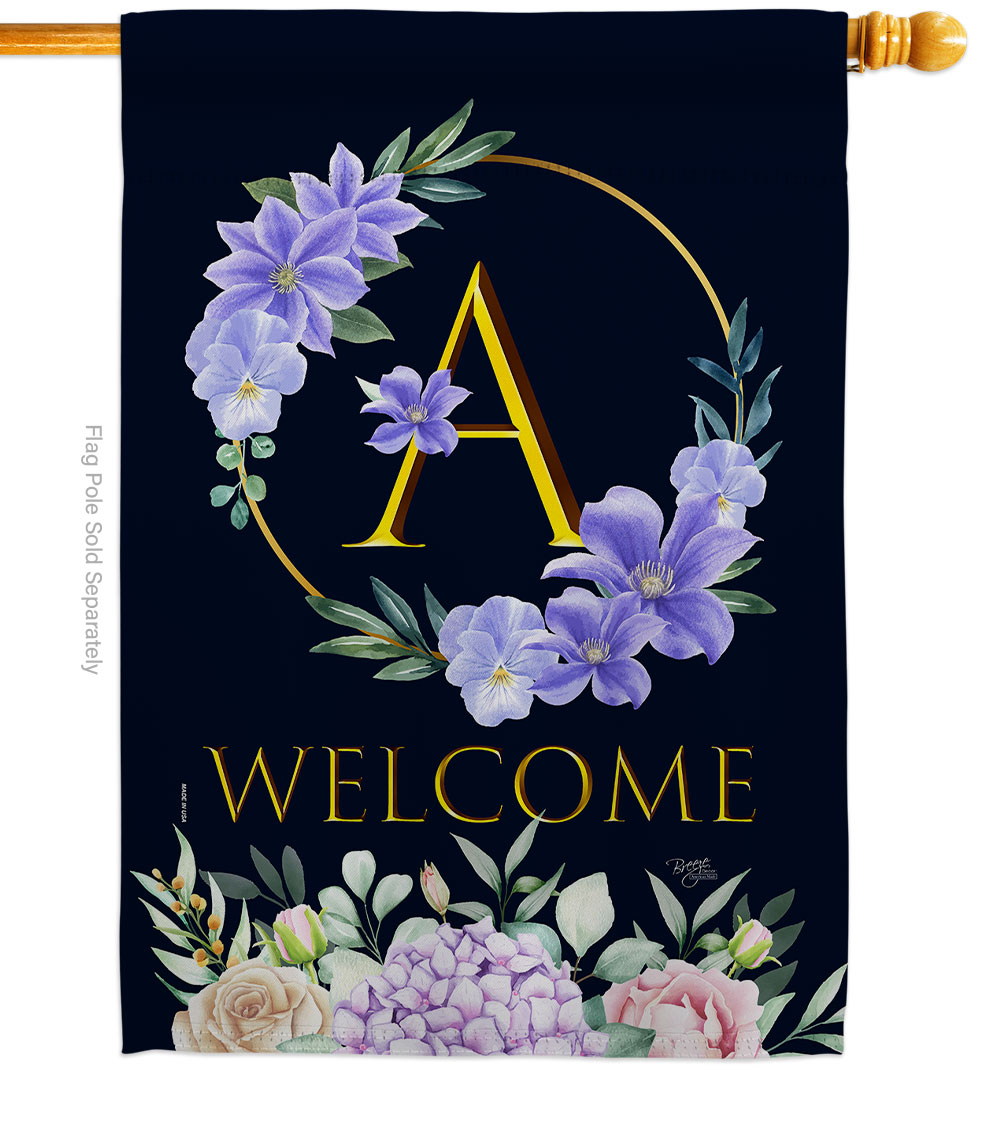 H130235-BO 28 x 40 in. Welcome A Initial House Flag with Spring Floral Double-Sided Decorative Vertical Flags Decoration Banner Garden Yard Gift