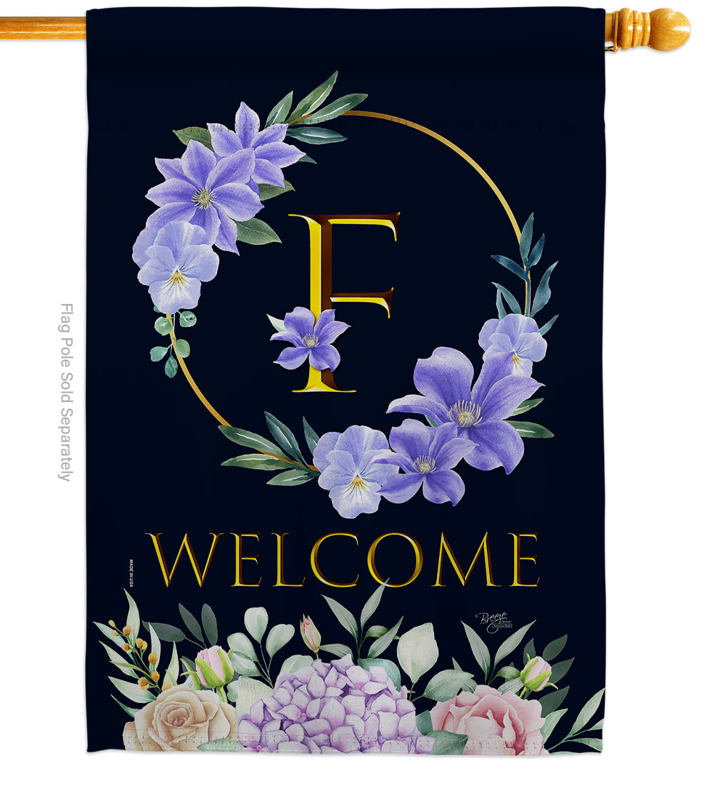 H130240-BO 28 x 40 in. Welcome F Initial House Flag with Spring Floral Double-Sided Decorative Vertical Flags Decoration Banner Garden Yard Gift