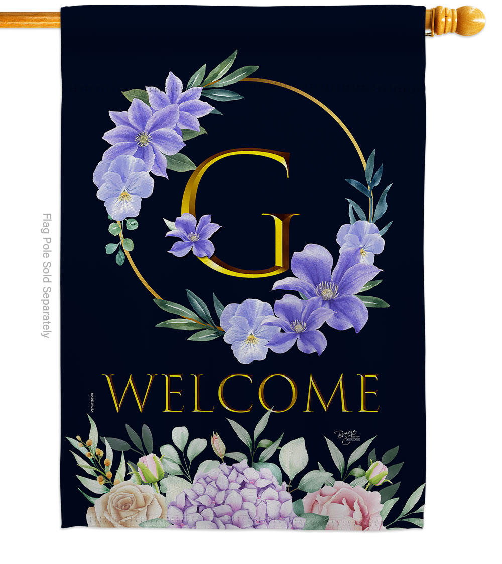 H130241-BO 28 x 40 in. Welcome G Initial House Flag with Spring Floral Double-Sided Decorative Vertical Flags Decoration Banner Garden Yard Gift